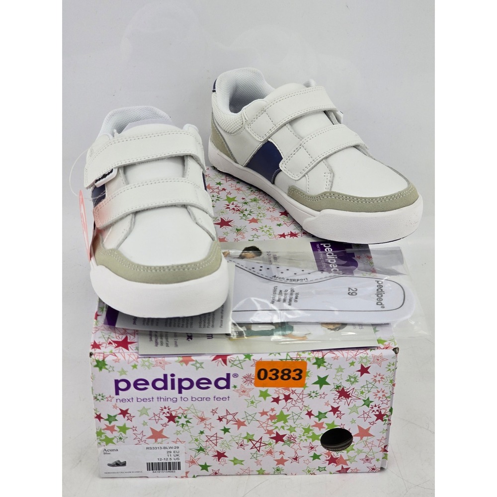 pediped Acuna Sneakers Kids Size 12-12.5 White Blue Hook Loop - New‎